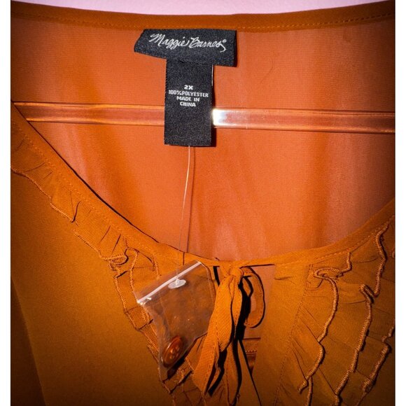 Mustard‎ Yellow Plus Size 2X Ruffle Boho Blouse Polyester Peasant Top Casual - Picture 4 of 6